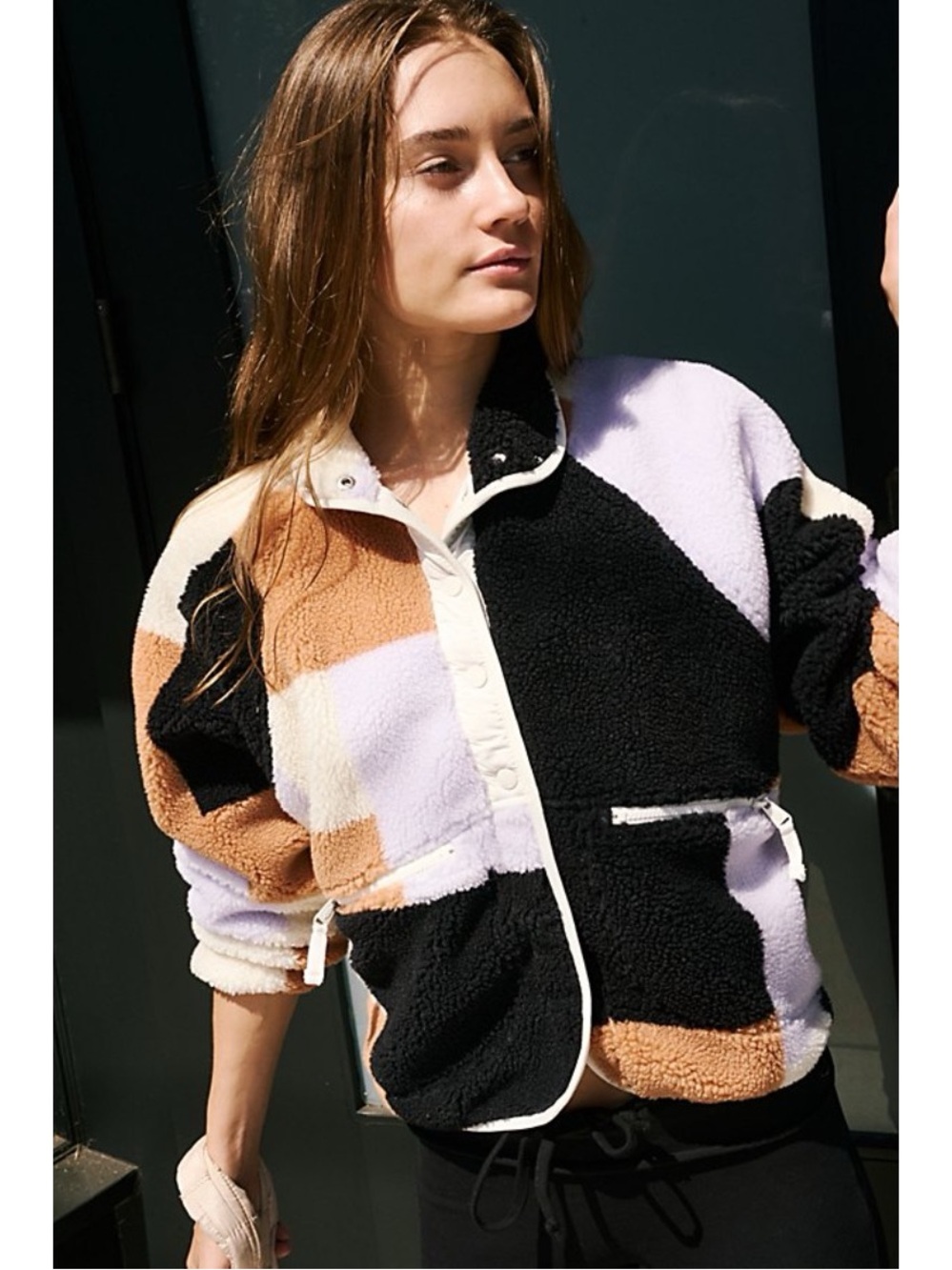 Free People Hit The Slopes Printed Fleece Jacket Colorblock